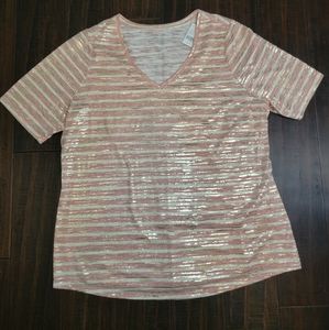 Lane Bryant Pink & Gold Short Sleeve Vneck Top sz 14/16